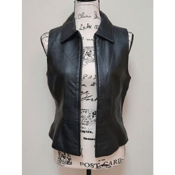 CROFT BARROW Black Genuine Lambskin Leather Zip Up Vest SIZE S MSRP $150 - Picture 2 of 11
